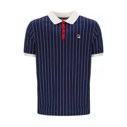 Fila Men's Retro Classic Cotton Striped Polo Shirt - NAVY/GARDENIA , SMALL