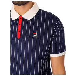 Fila Men's Retro Classic Cotton Striped Polo Shirt - NAVY/GARDENIA , SMALL