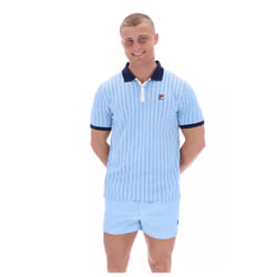 Fila Men's Retro Classic Cotton Striped Polo Shirt - BLUEBELL/NAVY/GARDENIA, SMALL