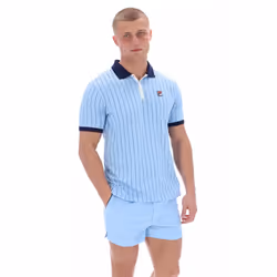 Fila Men's Retro Classic Cotton Striped Polo Shirt - BLUEBELL/NAVY/GARDENIA, SMALL