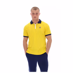 Fila Men's Retro Classic Cotton Striped Polo Shirt - HIGH VISIBILITY/NAVY/WHITE, SMALL