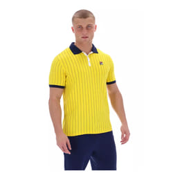 Fila Men's Retro Classic Cotton Striped Polo Shirt - HIGH VISIBILITY/NAVY/WHITE, MEDIUM