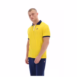 Fila Men's Retro Classic Cotton Striped Polo Shirt - HIGH VISIBILITY/NAVY/WHITE, MEDIUM