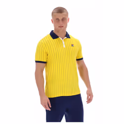 Fila Men's Retro Classic Cotton Striped Polo Shirt - HIGH VISIBILITY/NAVY/WHITE, XL