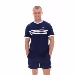Fila Men's Cotton Crew Neck Classic Ringer T-Shirt - NAVY/WHITE/RED, MEDIUM