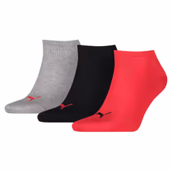 Puma Unisex Adult Invisible Socks (Pack of 3) - 12 UK-14 UK, Black/Red/Grey