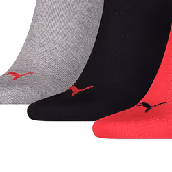 Puma Unisex Adult Invisible Socks (Pack of 3) - 12 UK-14 UK, Black/Red/Grey