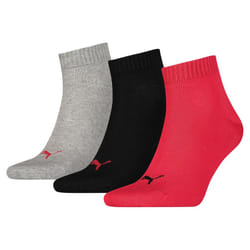 Puma Unisex Adult Quarter Training Ankle Socks (Pack of 3) - 2.5 UK-5 UK, Black/Red/Grey