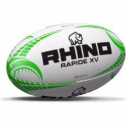 Rhino Rapide XV Rugby Ball - 4, White/Green