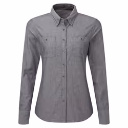 Premier Womens/Ladies Chambray Organic Long-Sleeved Shirt - L, Grey Denim