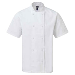 Premier Unisex Adult Coolchecker Short-Sleeved Chef Jacket - XS, White