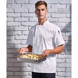 Premier Mens Coolchecker Short-Sleeved Chef Jacket - S, White