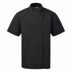 Premier Mens Coolchecker Short-Sleeved Chef Jacket - XL, Black