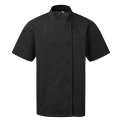 Premier Mens Coolchecker Short-Sleeved Chef Jacket - XL, Black