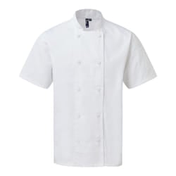 Premier Mens Coolchecker Short-Sleeved Chef Jacket - 2XL, White