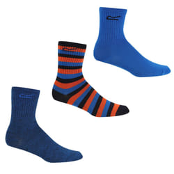 Regatta Childrens/Kids Outdoor Boot Socks Set (Pack of 3) - 10 UK Child-12 UK Child, Navy/Hawaiian Blue/Amber Glow