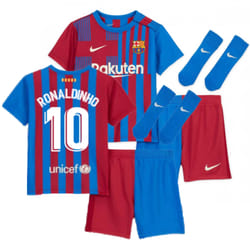 2021-2022 Barcelona Infants Home Kit (RONALDINHO 10) - 6-9 Months