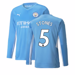 2021-2022 Man City Long Sleeve Home Shirt (STONES 5) - XXL
