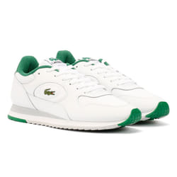 ) Lacoste Linetrack Leather Men's White/Green Trainers - White, 6 (Adults'