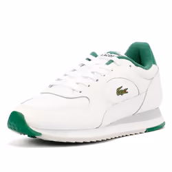 ) Lacoste Linetrack Leather Men's White/Green Trainers - White, 6 (Adults'