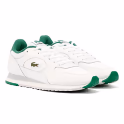 ) Lacoste Linetrack Leather Men's White/Green Trainers - White, 10 (Adults'