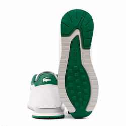 ) Lacoste Linetrack Leather Men's White/Green Trainers - White, 10 (Adults'