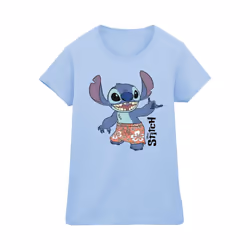 Disney Womens/Ladies Lilo & Stitch Bermuda Shorts Cotton T-Shirt - XXL, Baby Blue