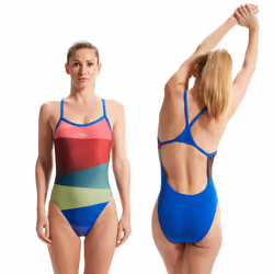 Speedo Placement Turnback Swimsuit - Red/Green -All Sizes