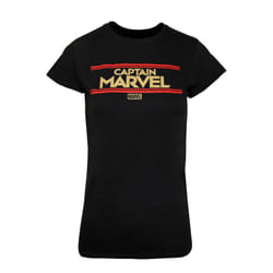 Captain Marvel Womens/Ladies Letters T-Shirt - L, Black