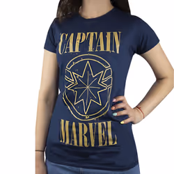 Captain Marvel Womens/Ladies Print And Shield T-Shirt - XL, Navy