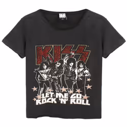Amplified Womens/Ladies Let Me Go Rock N Roll Kiss Diamante T-Shirt - S, Charcoal