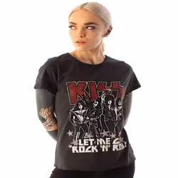 Amplified Womens/Ladies Let Me Go Rock N Roll Kiss Diamante T-Shirt - S, Charcoal