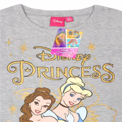 Disney Princess Girls Glitter Long-Sleeved T-Shirt - 2-3 Years, Grey Marl/Yellow/Blue