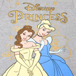 Disney Princess Girls Glitter Long-Sleeved T-Shirt - 2-3 Years, Grey Marl/Yellow/Blue