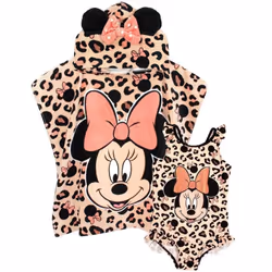 Disney Girls Minnie Mouse Swimsuit And Poncho Set - 3-4 Years, Pink
