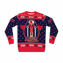 Captain Marvel Womens/Ladies Premium Knitted Christmas Jumper - XXL, Red/Black