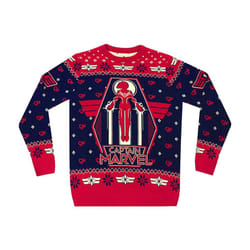 Captain Marvel Womens/Ladies Premium Knitted Christmas Jumper - XXL, Red/Black