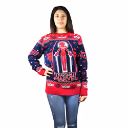 Captain Marvel Womens/Ladies Premium Knitted Christmas Jumper - XXL, Red/Black