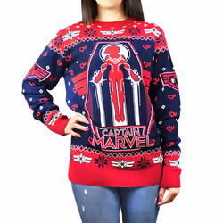 Captain Marvel Womens/Ladies Premium Knitted Christmas Jumper - XXL, Red/Black