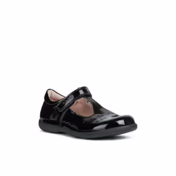 Geox Girls Naimara T-Bar Leather Ballerina Flats - 11.5 UK Child, Black Patent