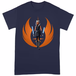 Star Wars: The Clone Wars Unisex Adult Ahsoka Rebel Pose T-Shirt - S, Navy/Orange