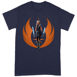 Star Wars: The Clone Wars Unisex Adult Ahsoka Rebel Pose T-Shirt - S, Navy/Orange