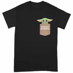 Star Wars: The Mandalorian Unisex Adult Precious Cargo Baby Yoda T-Shirt - M, Black/Green/Brown