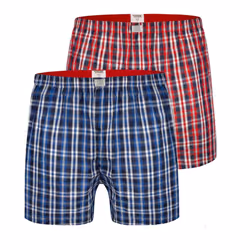 Duke Mens Plaid D555 Kingsize Woven Boxer Shorts (2 Pairs) - 8XL, Navy Blue/Red