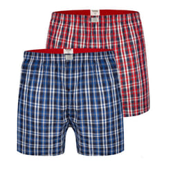 Duke Mens Plaid D555 Kingsize Woven Boxer Shorts (2 Pairs) - 8XL, Navy Blue/Red