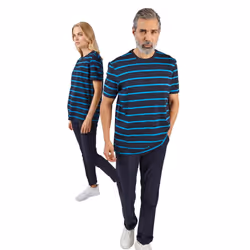 Front Row Unisex Adult Striped T-Shirt - L, Navy/Marine Blue