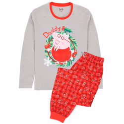 Peppa Pig Mens Daddy Pig Christmas Pyjama Set - S, Red/Grey