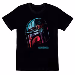 Star Wars: The Mandalorian Unisex Adult Helmet T-Shirt - M, Black/Turquoise/Red