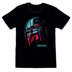 Star Wars: The Mandalorian Unisex Adult Helmet T-Shirt - M, Black/Turquoise/Red