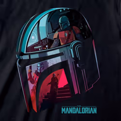 Star Wars: The Mandalorian Unisex Adult Helmet T-Shirt - M, Black/Turquoise/Red